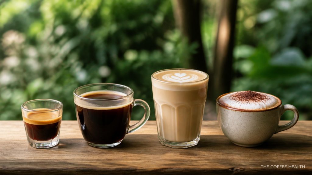 Bốn thức uống Espresso Americano Latte và Cappuccino