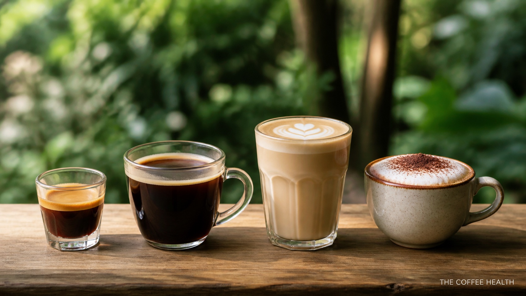 Bốn thức uống Espresso Americano Latte và Cappuccino