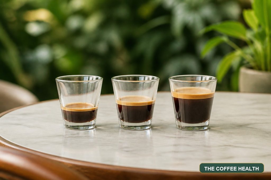 Ba ly minh họa lượng Ristretto Espresso và Lungo khác nhau